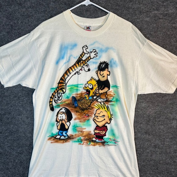 Vintage Single Stitch Calvin and Hobbes Airbrushed T Shirt Men's XL - Picture 2 of 15
